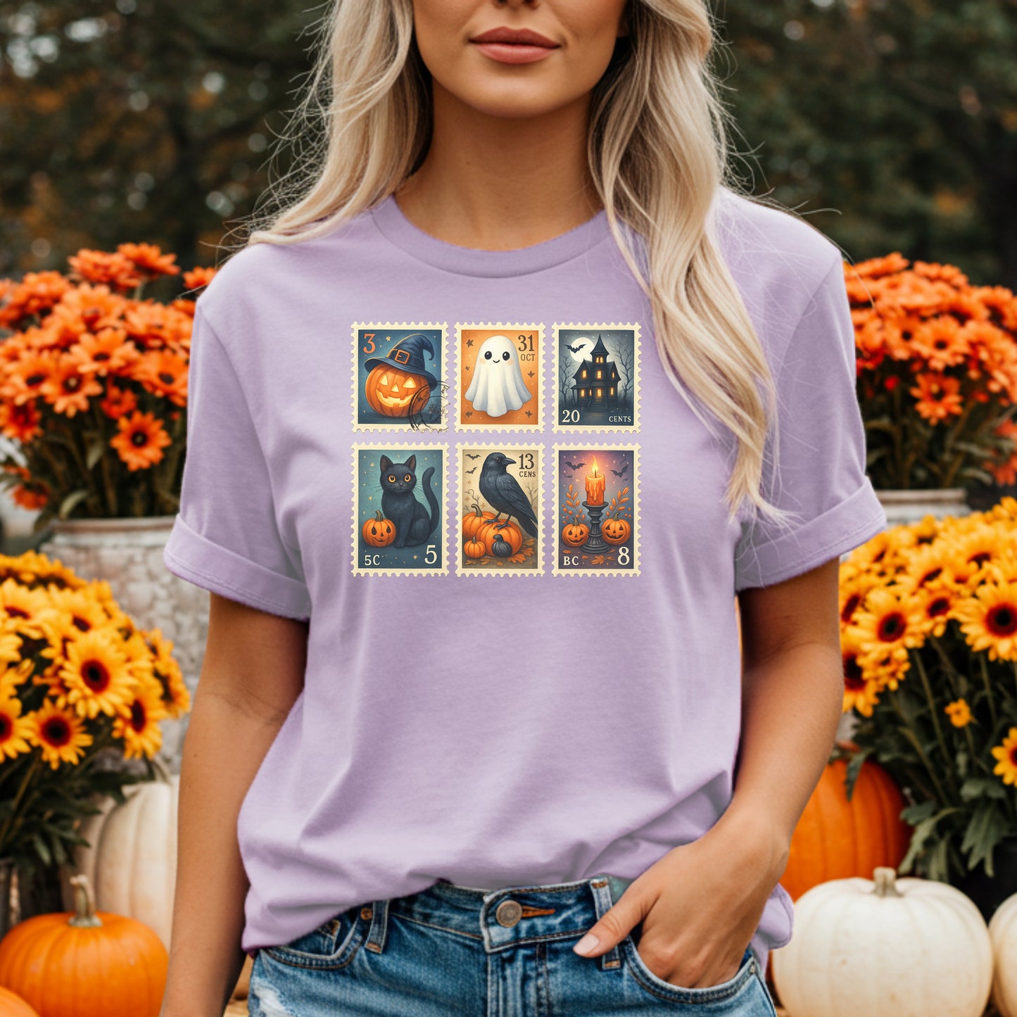 Halloween Postage Stamp T-Shirt – Vintage Spooky Cute Fall Tee