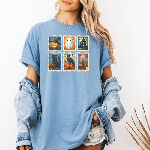 Halloween Stamp Shirt, Halloween Tee, Ghost Shirt, Cute Fall Shirt, Women's Halloween Tee, Pumpkin Season Tee, Cute Ghost, Comfort Colors®
