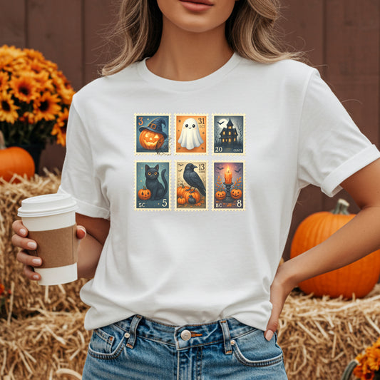 Halloween Postage Stamp T-Shirt – Vintage Spooky Cute Fall Tee