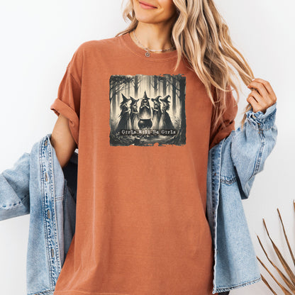 Vintage Girls Will Be Girls Witch Shirt, Mystical Forest T-Shirt, Boho Style Shirt, Witchy Vibe Tee, Vintage Halloween Women Shirt