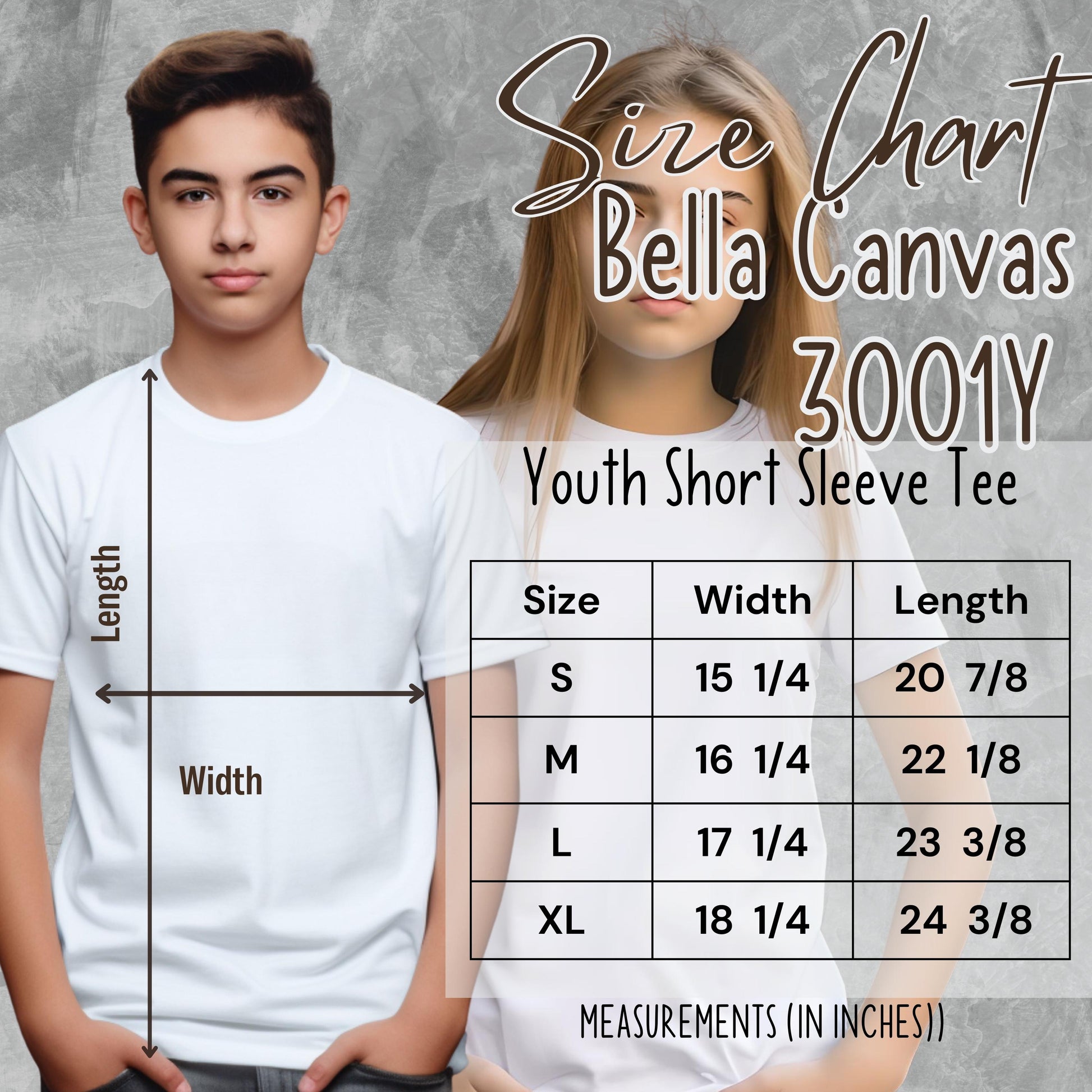 Youth Bella Canvas 3001Y Size Chart